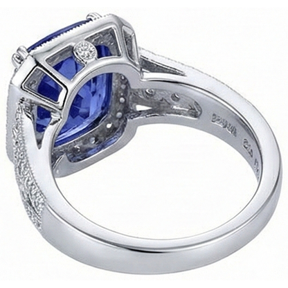 9.50 Carat Cushion Tanzanite And Round Natural Earth Mined Diamonds Ring Vintage Style