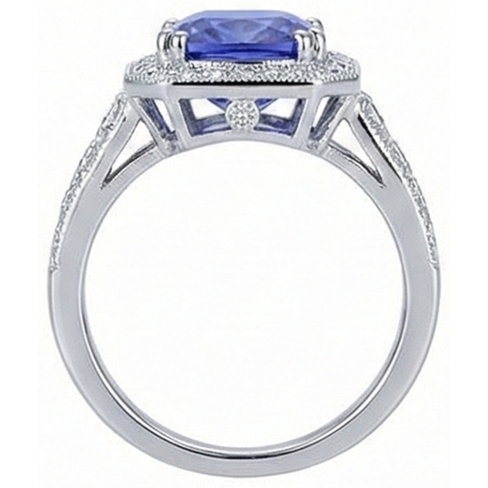 9.50 Carat Cushion Tanzanite And Round Natural Earth Mined Diamonds Ring Vintage Style