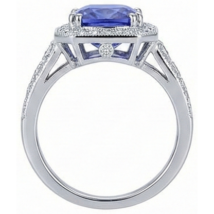 9.50 Carat Cushion Tanzanite And Round Natural Earth Mined Diamonds Ring Vintage Style
