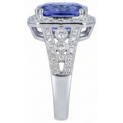 9.50 Carat Cushion Tanzanite And Round Natural Earth Mined Diamonds Ring Vintage Style