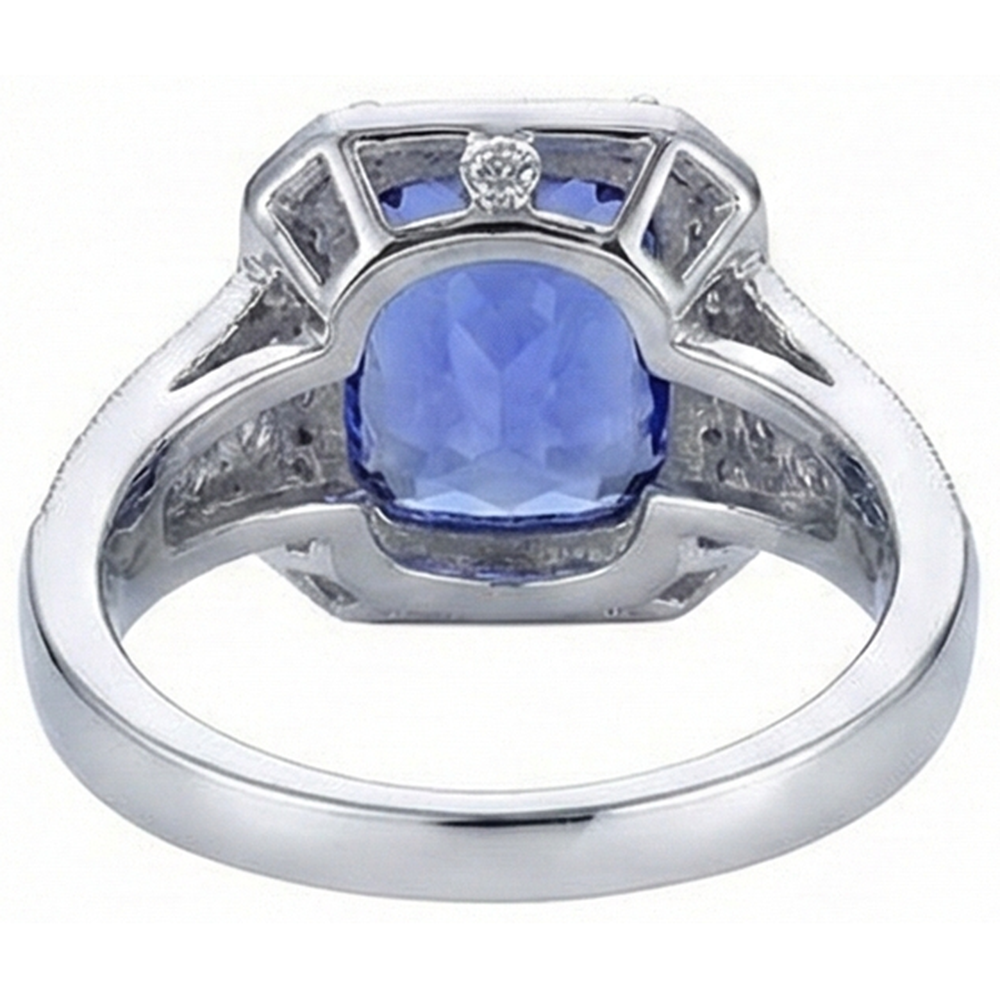 9.50 Carat Cushion Tanzanite And Round Natural Earth Mined Diamonds Ring Vintage Style