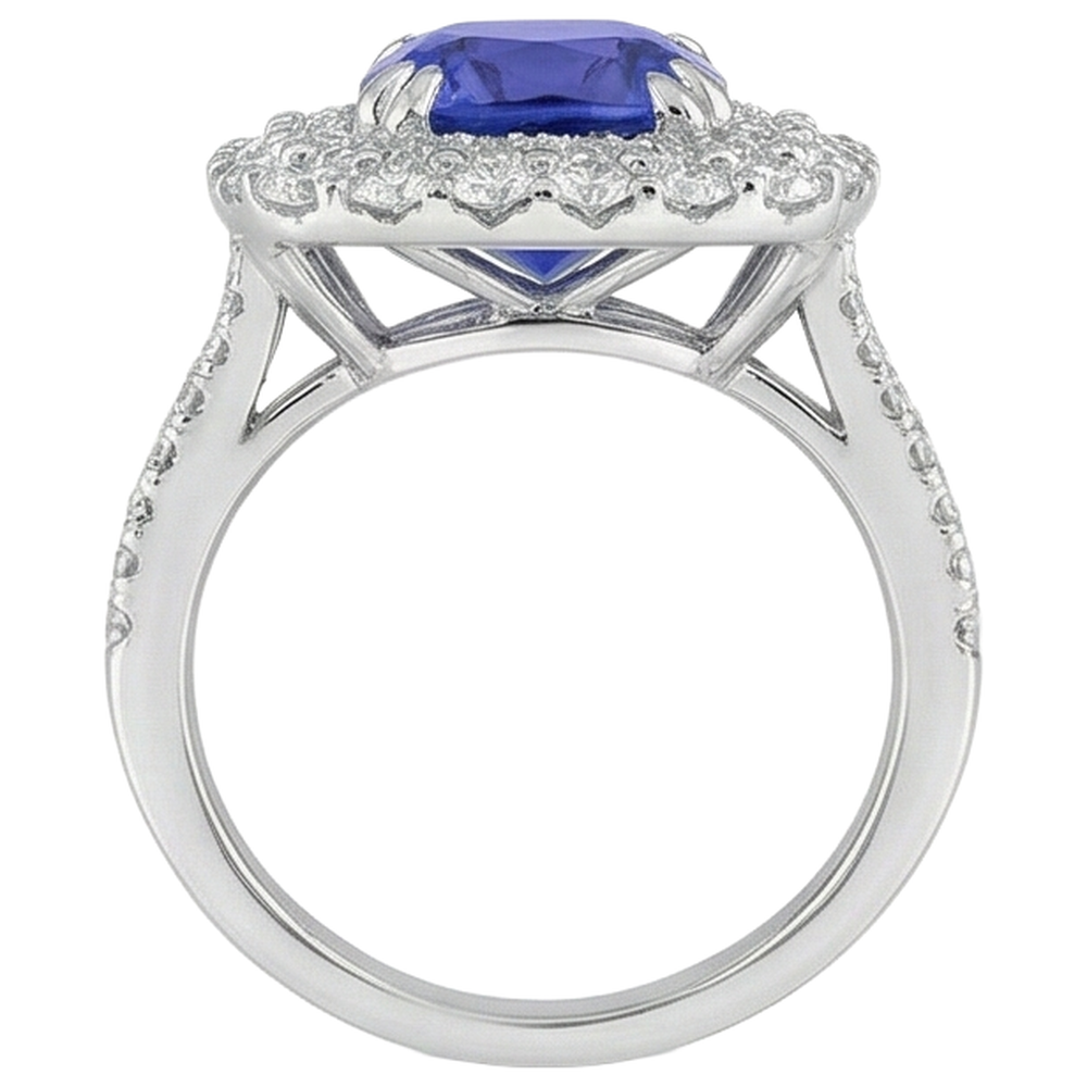 9.50 Ct Cushion Tanzanite And Natural Earth Mined Diamond Ring White Gold 14K