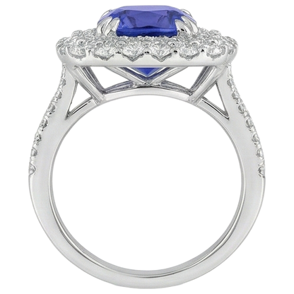 9.50 Ct Cushion Tanzanite And Natural Earth Mined Diamond Ring White Gold 14K