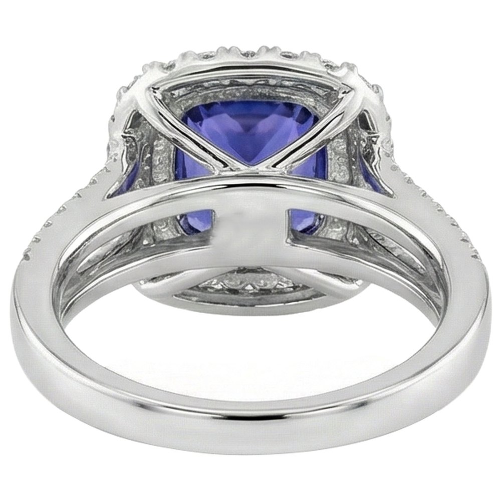 9.50 Ct Cushion Tanzanite And Natural Earth Mined Diamond Ring White Gold 14K