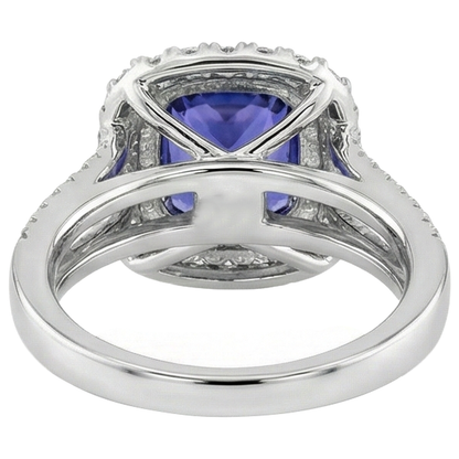 9.50 Ct Cushion Tanzanite And Natural Earth Mined Diamond Ring White Gold 14K