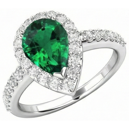 9.50 Ct Green Emerald GIA And Natural Earth Mined Diamonds Wedding Ring 14K White Gold