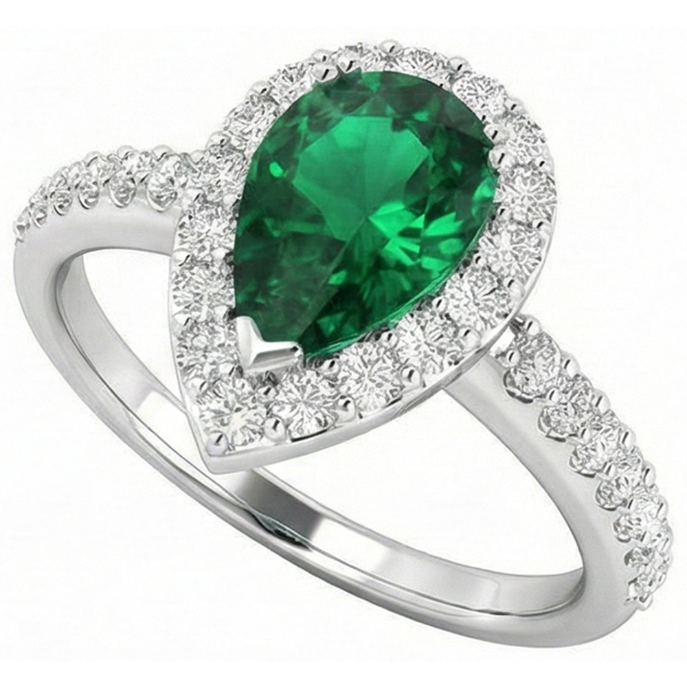 9.50 Ct Green Emerald GIA And Natural Earth Mined Diamonds Wedding Ring 14K White Gold