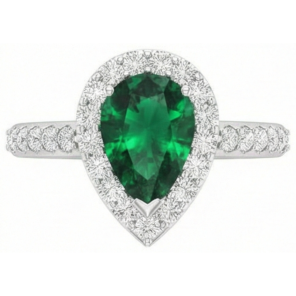 9.50 Ct Green Emerald GIA And Natural Earth Mined Diamonds Wedding Ring 14K White Gold