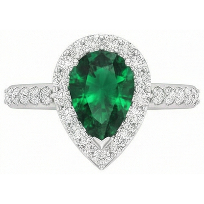 9.50 Ct Green Emerald GIA And Natural Earth Mined Diamonds Wedding Ring 14K White Gold