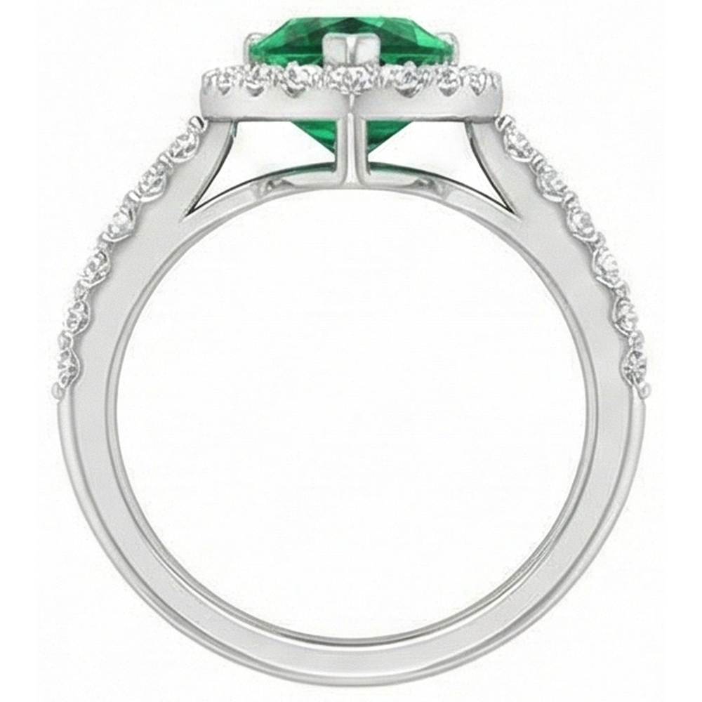 9.50 Ct Green Emerald GIA And Natural Earth Mined Diamonds Wedding Ring 14K White Gold