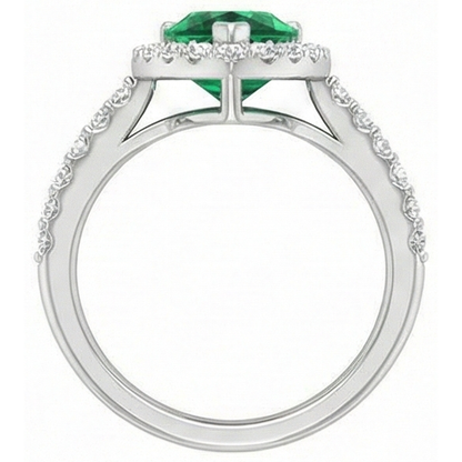9.50 Ct Green Emerald GIA And Natural Earth Mined Diamonds Wedding Ring 14K White Gold