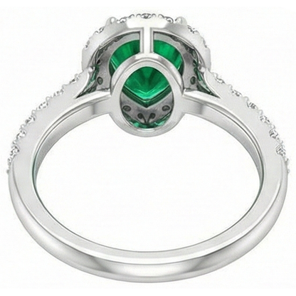 9.50 Ct Green Emerald GIA And Natural Earth Mined Diamonds Wedding Ring 14K White Gold