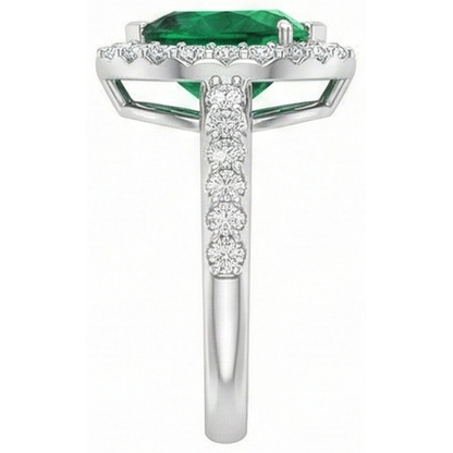 9.50 Ct Green Emerald GIA And Natural Earth Mined Diamonds Wedding Ring 14K White Gold