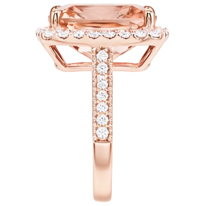 9.50 Ct Halo Morganite With Natural Earth Mined Diamonds Wedding Ring Rose Gold