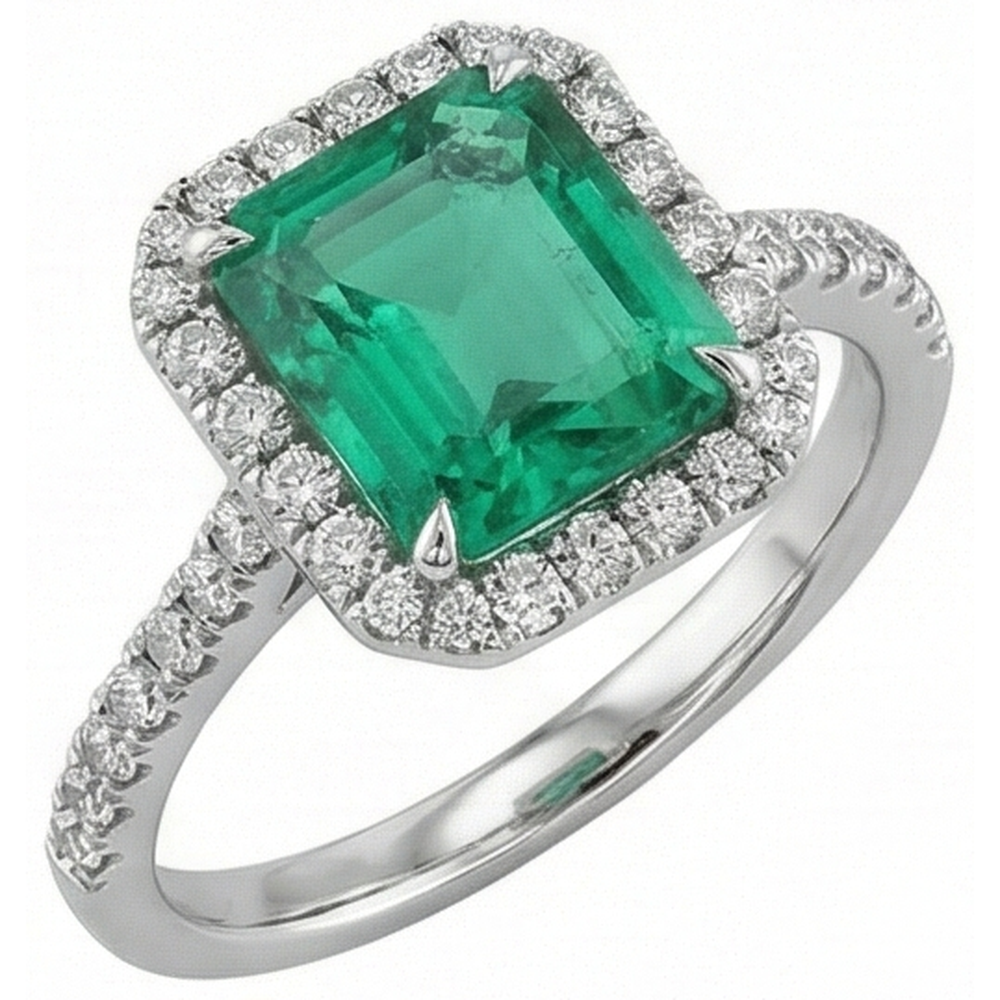 9.65 Ct Big Green Emerald GIA And Small Natural Earth Mined Diamonds Wedding Ring White Gold