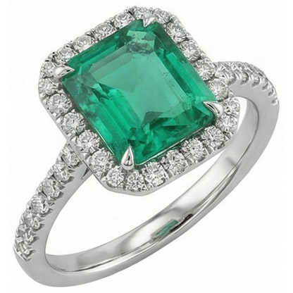9.65 Ct Big Green Emerald GIA And Small Natural Earth Mined Diamonds Wedding Ring White Gold