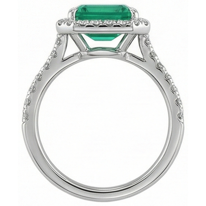 9.65 Ct Big Green Emerald GIA And Small Natural Earth Mined Diamonds Wedding Ring White Gold