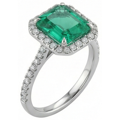 9.65 Ct Big Green Emerald GIA And Small Natural Earth Mined Diamonds Wedding Ring White Gold
