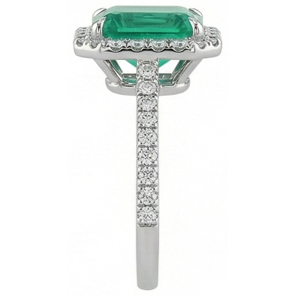 9.65 Ct Big Green Emerald GIA And Small Natural Earth Mined Diamonds Wedding Ring White Gold