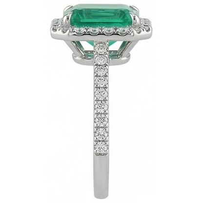 9.65 Ct Big Green Emerald GIA And Small Natural Earth Mined Diamonds Wedding Ring White Gold