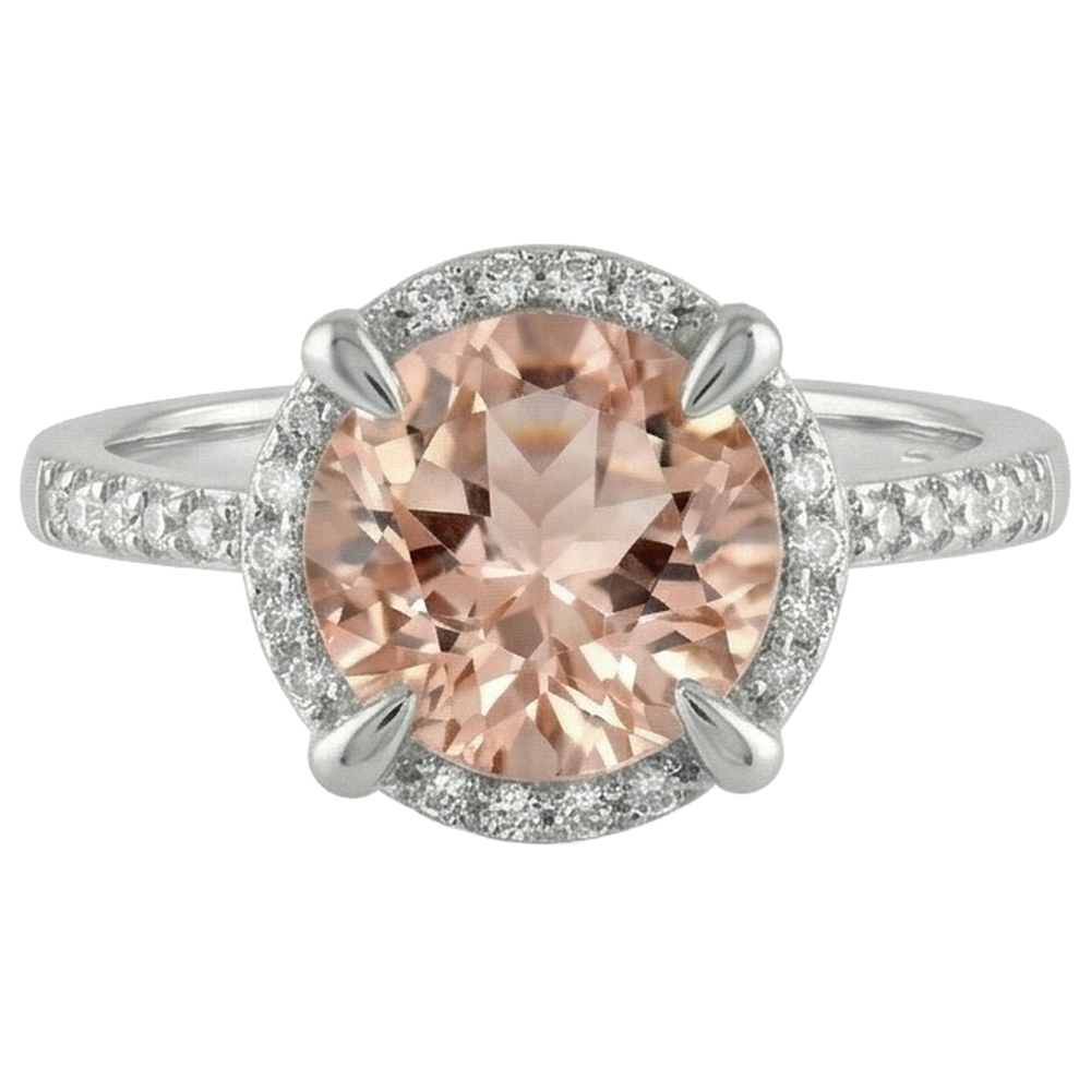 9.75 Carats Morganite And Natural Earth Mined Diamonds Ring 14K White Gold
