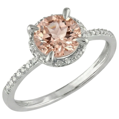 9.75 Carats Morganite And Natural Earth Mined Diamonds Ring 14K White Gold