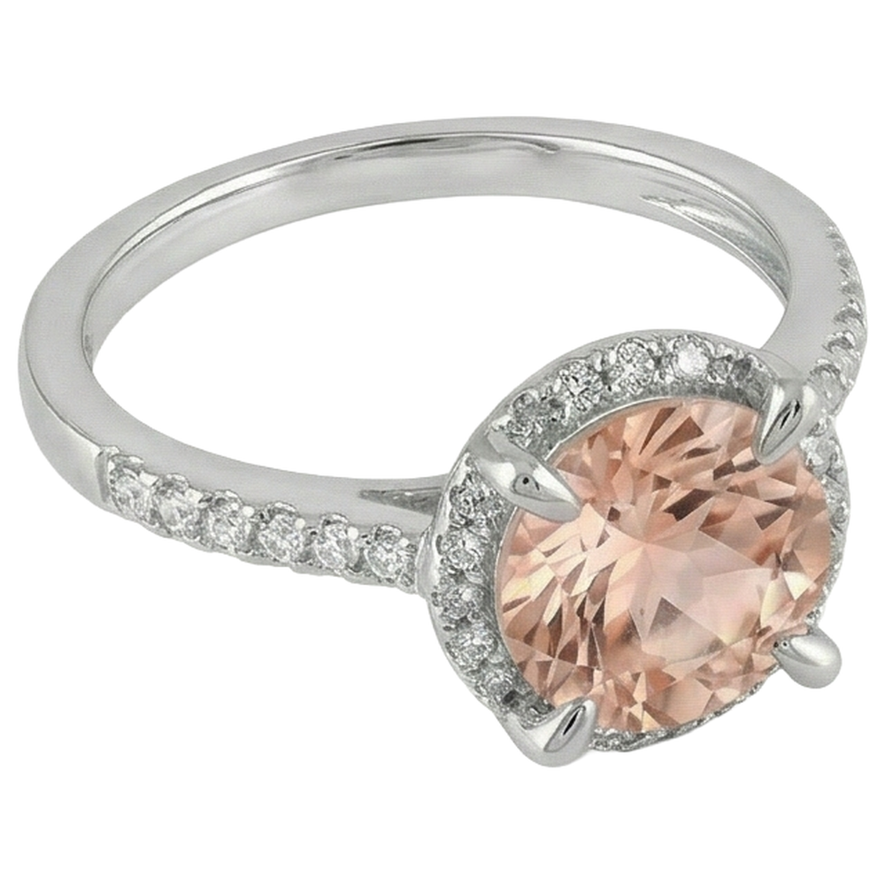 9.75 Carats Morganite And Natural Earth Mined Diamonds Ring 14K White Gold