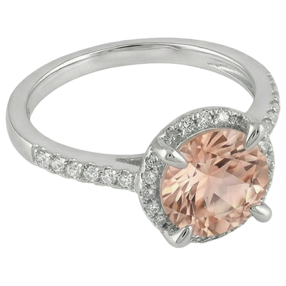 9.75 Carats Morganite And Natural Earth Mined Diamonds Ring 14K White Gold