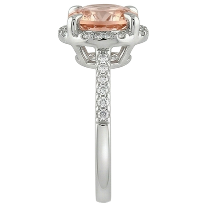 9.75 Carats Morganite And Natural Earth Mined Diamonds Ring 14K White Gold