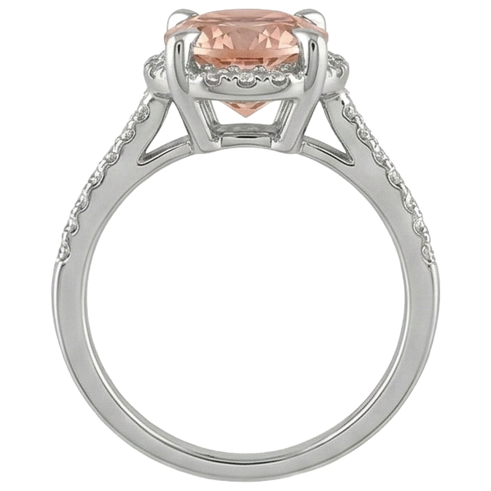9.75 Carats Morganite And Natural Earth Mined Diamonds Ring 14K White Gold