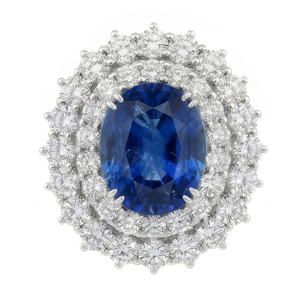 9.75 Ct Sri Lanka Blue Sapphire Natural Earth Mined Diamonds Anniversary Ring White Gold