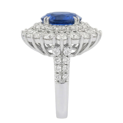 9.75 Ct Sri Lanka Blue Sapphire Natural Earth Mined Diamonds Anniversary Ring White Gold