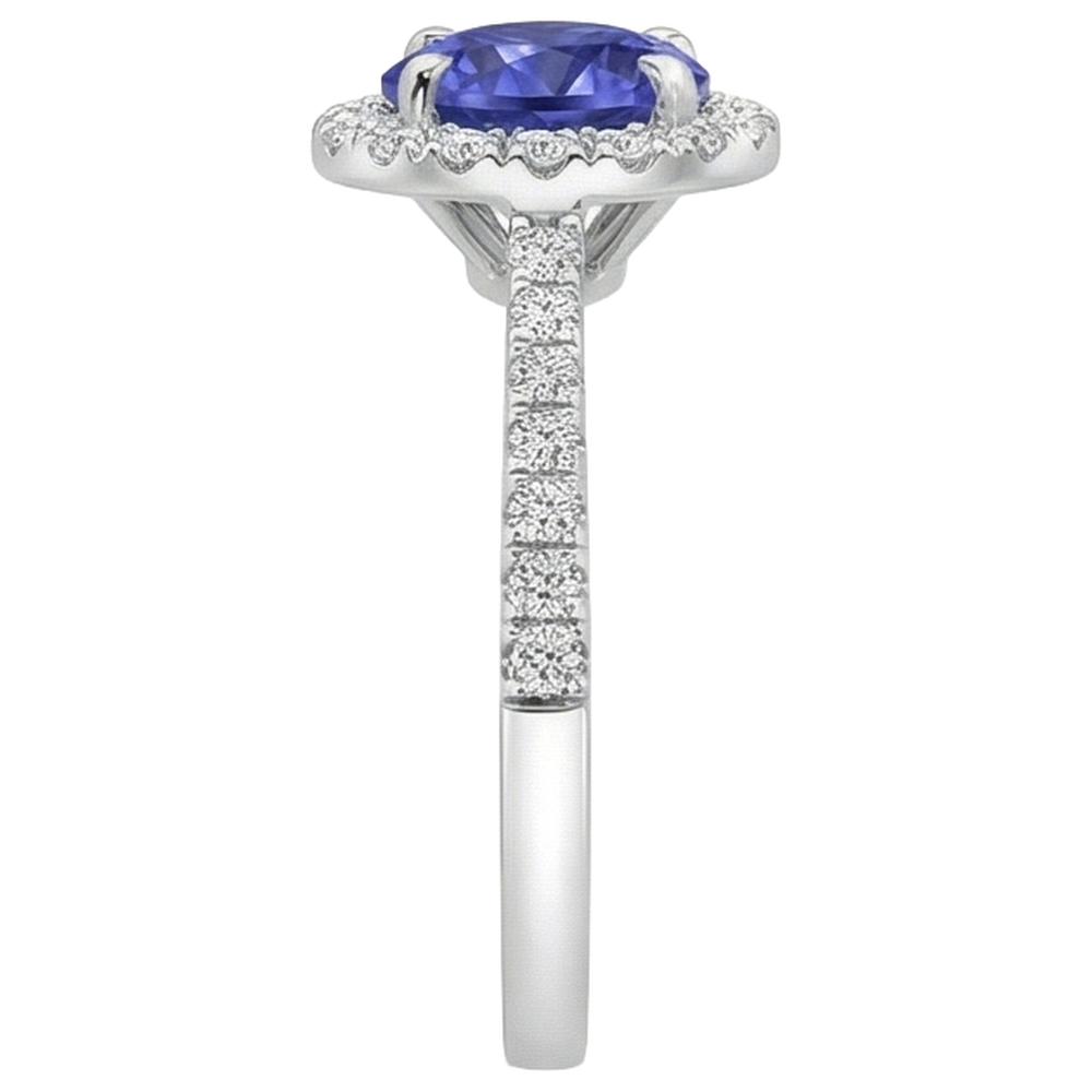 9.85 Ct Round Cut Tanzanite And Natural Earth Mined Diamonds Ring 14K White Gold