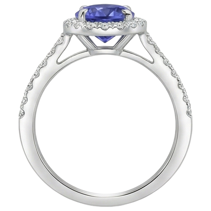 9.85 Ct Round Cut Tanzanite And Natural Earth Mined Diamonds Ring 14K White Gold