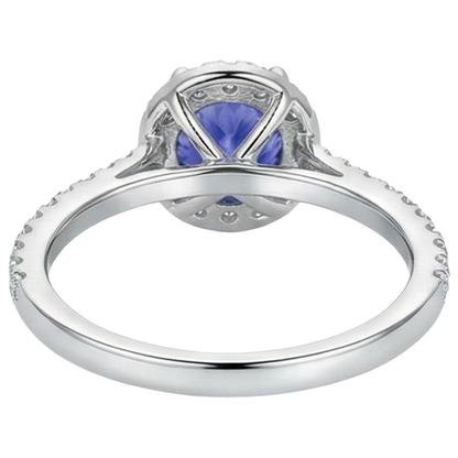 9.85 Ct Round Cut Tanzanite And Natural Earth Mined Diamonds Ring 14K White Gold
