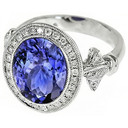 9 Carat Tanzanite Fancy Ring With Small Natural Earth Mined Diamonds White Gold 14K