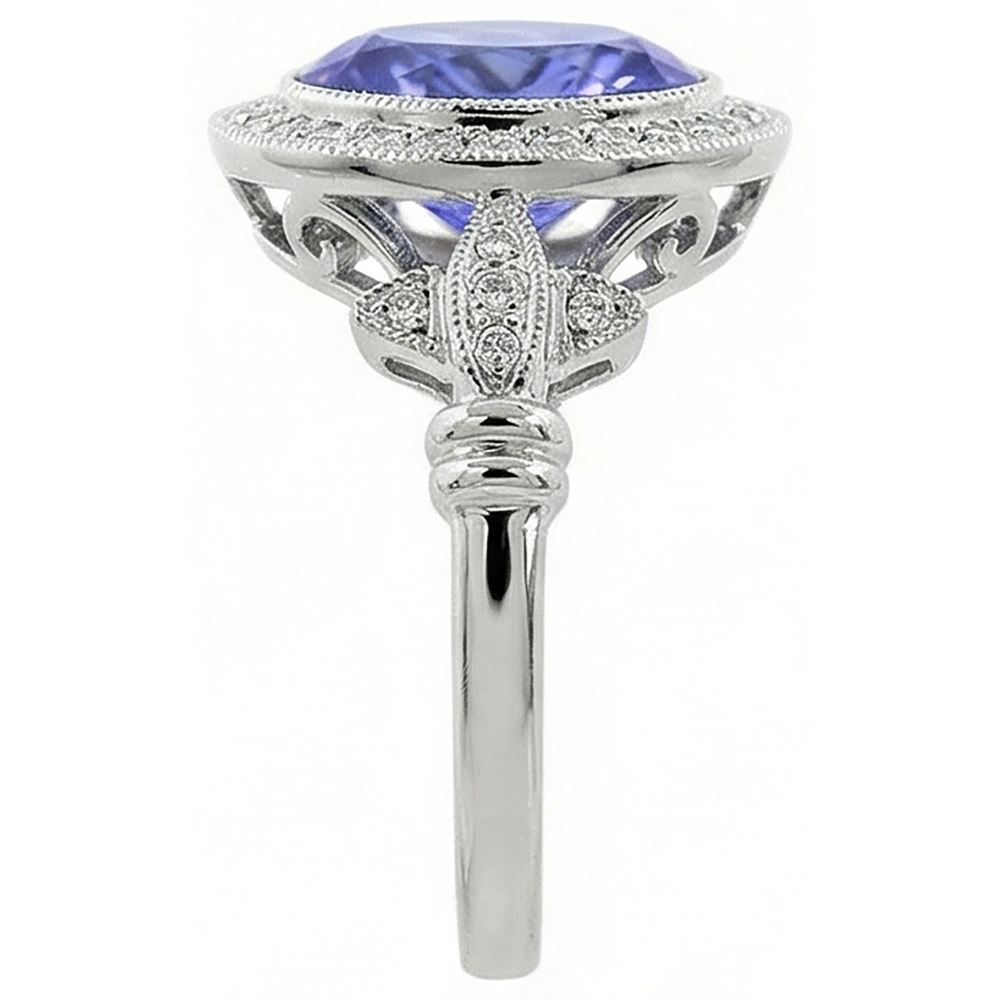 9 Carat Tanzanite Fancy Ring With Small Natural Earth Mined Diamonds White Gold 14K