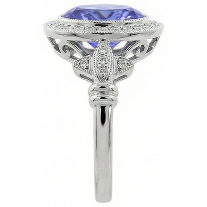 9 Carat Tanzanite Fancy Ring With Small Natural Earth Mined Diamonds White Gold 14K