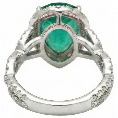 9 Carats Pear Cut Green Emerald GIA Natural Earth Mined Diamond Engagement Ring White Gold 14K