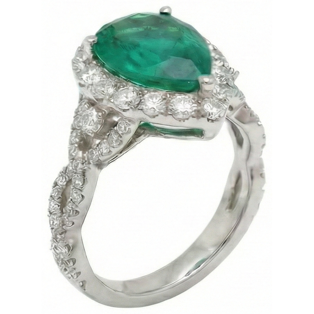 9 Carats Pear Cut Green Emerald GIA Natural Earth Mined Diamond Engagement Ring White Gold 14K