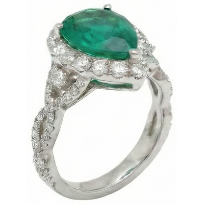 9 Carats Pear Cut Green Emerald GIA Natural Earth Mined Diamond Engagement Ring White Gold 14K