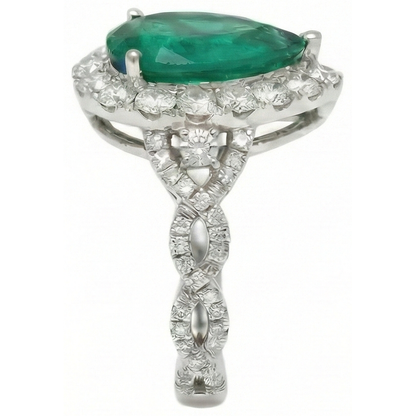 9 Carats Pear Cut Green Emerald GIA Natural Earth Mined Diamond Engagement Ring White Gold 14K