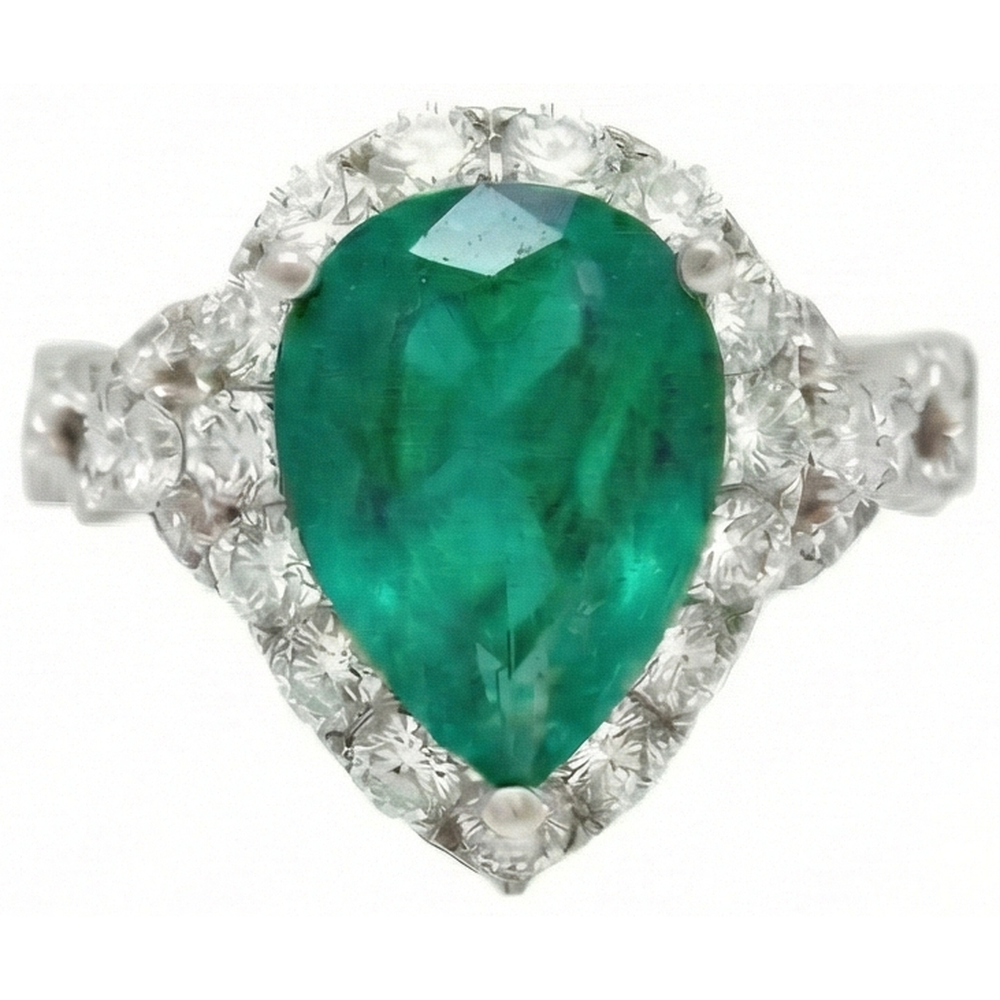 9 Carats Pear Cut Green Emerald GIA Natural Earth Mined Diamond Engagement Ring White Gold 14K
