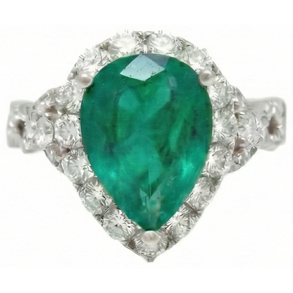 9 Carats Pear Cut Green Emerald GIA Natural Earth Mined Diamond Engagement Ring White Gold 14K