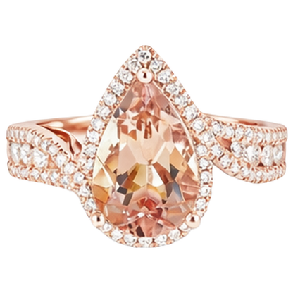 9 Carats Pear Morganite With Round Natural Earth Mined Diamonds Ring 14K Rose Gold