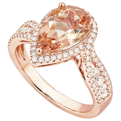 9 Carats Pear Morganite With Round Natural Earth Mined Diamonds Ring 14K Rose Gold