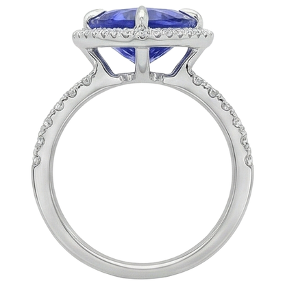 9 Carats Trillion Shape Tanzanite With Round Natural Earth Mined Diamonds Ring White Gold