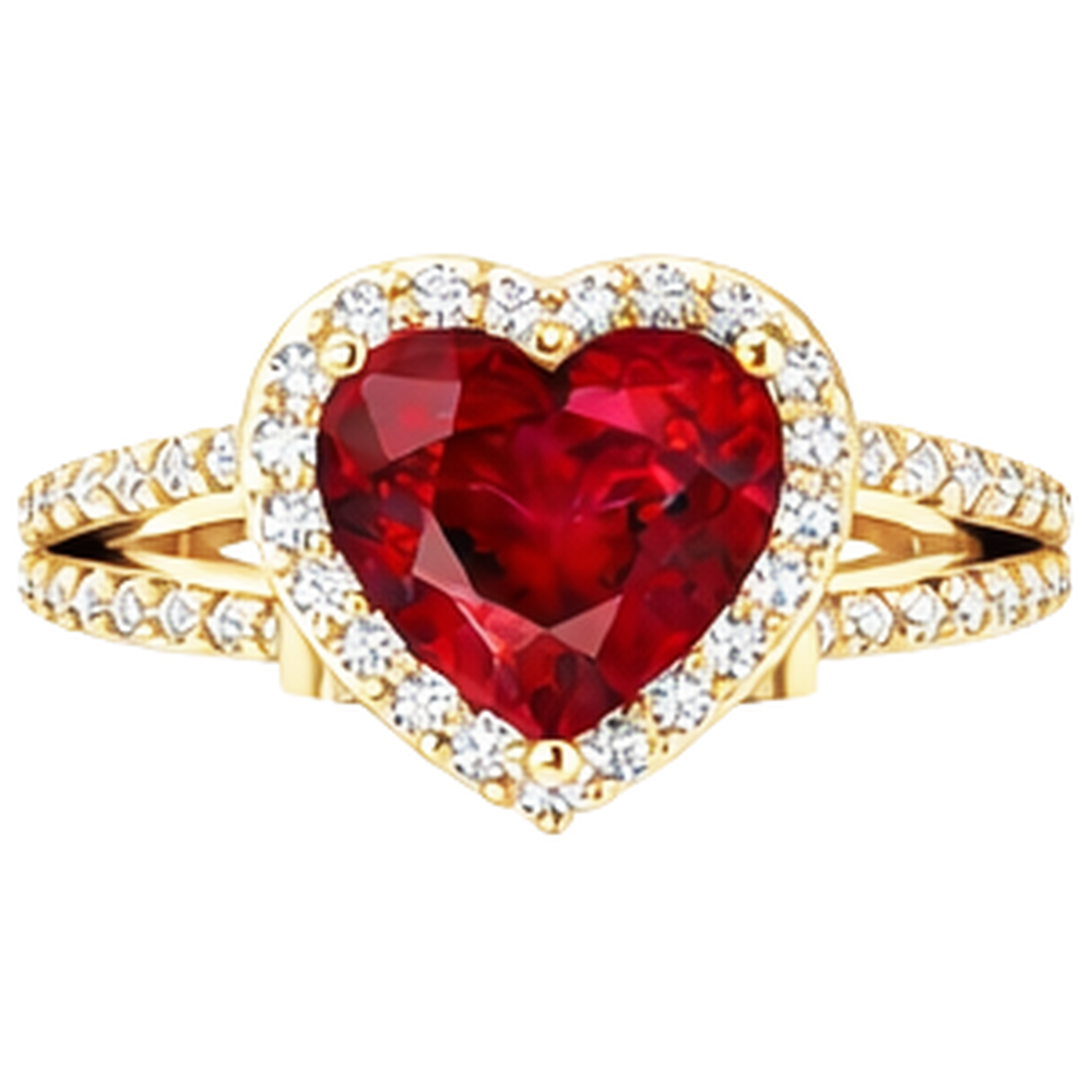 9 Ct Beautiful Heart Shape Ruby IGI CERTIFIED And Diamond Ring Yellow Gold