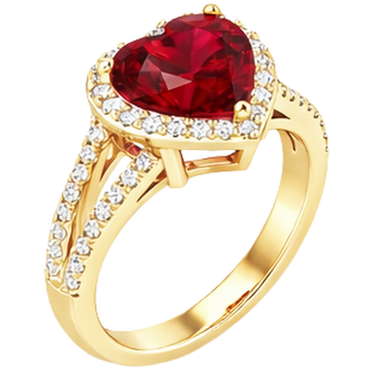 9 Ct Beautiful Heart Shape Ruby IGI CERTIFIED And Diamond Ring Yellow Gold