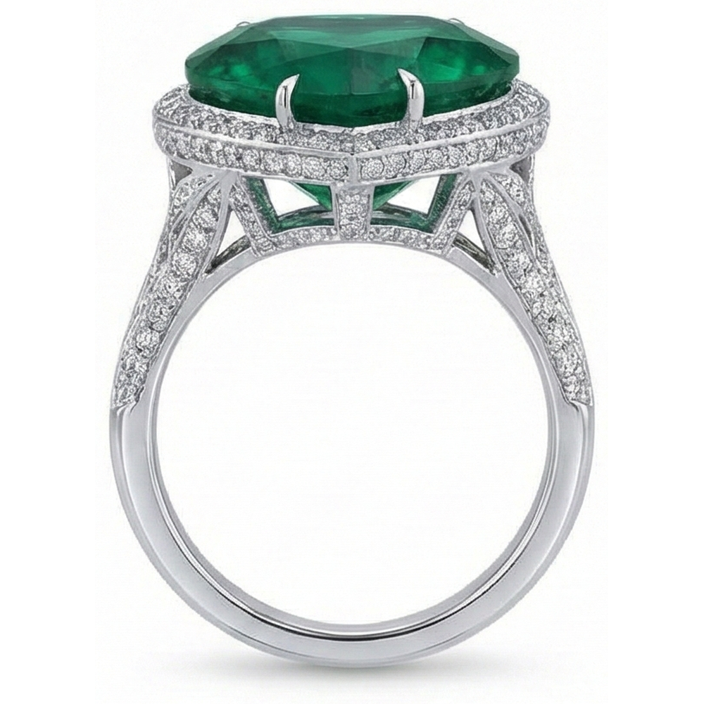 9 Ct Heart Cut Green Emerald And Natural Earth Mined Diamond Wedding Ring White Gold 14K